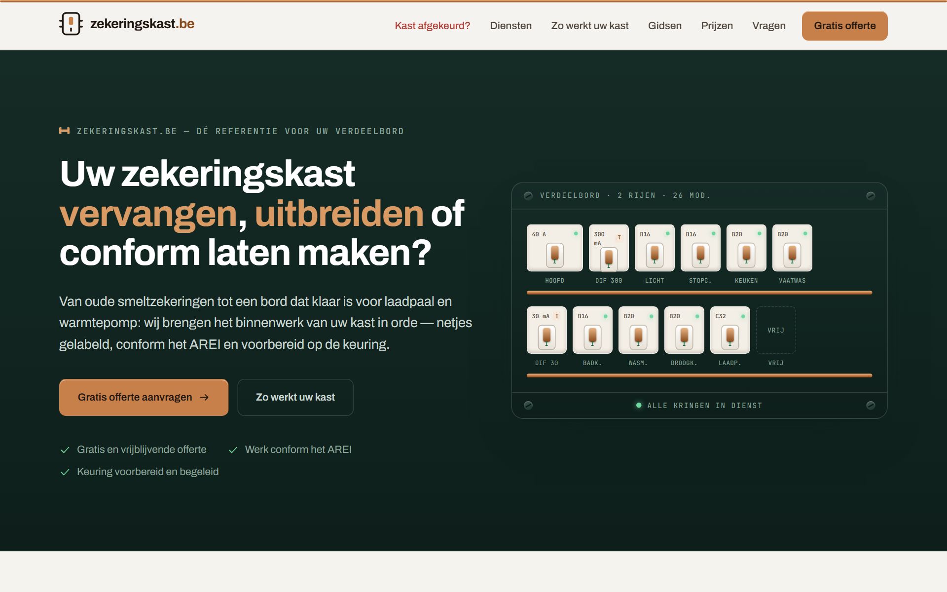 Screenshot of the website of Zekeringskast.be